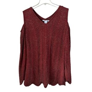 Masseys cold shoulder sweater V-neck scalloped hem rust metallic size XL